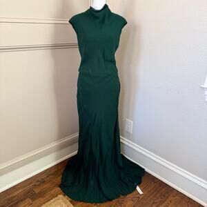 Reformation NWT Alizee Dress Forest Green Sz 10 Maxi High Neck Slit Formal Gown